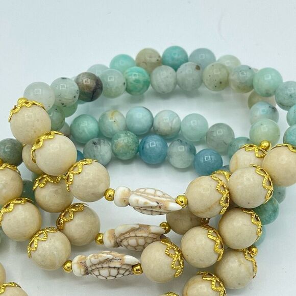 Crystal beaded stretch bracelet ONE NEW white jade turtle Amazonite meditation y - Picture 7 of 9